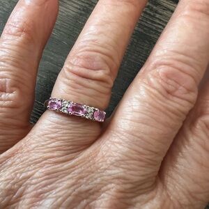 14K Solid White Gold Pink Tourmaline Diamond Band Ring